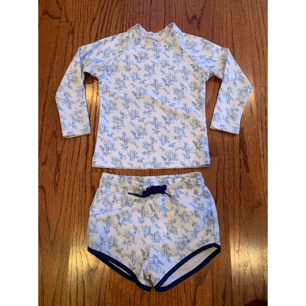 Brock Collection x Minnow Floral Print Matching Swim Trunks & Shirt | Size 2T